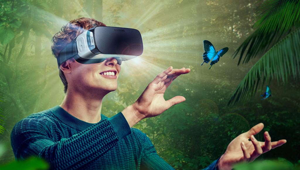Imagen: El auricular VR Samsung Gear Oculus crea una realidad virtual (Fotografía cortesía de Samsung).