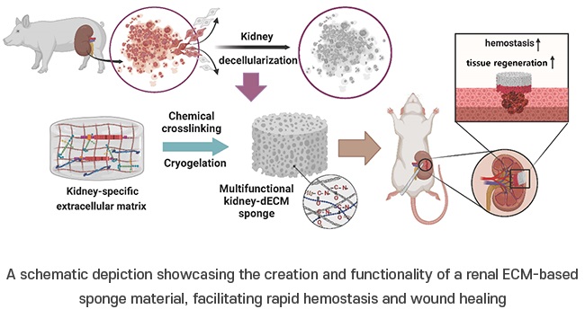Imagen: El material de esponja basado en ECM renal facilita la hemostasia rápida y la curación de heridas (foto cortesía del profesor Dong-woo Cho, Postech)