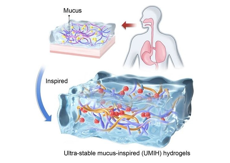 Imagen: el hidrogel, inspirado en la mucosidad, se mantiene estable y altamente adhesivo incluso en condiciones de extrema acidez estomacal (Foto cortesía de PolyU)