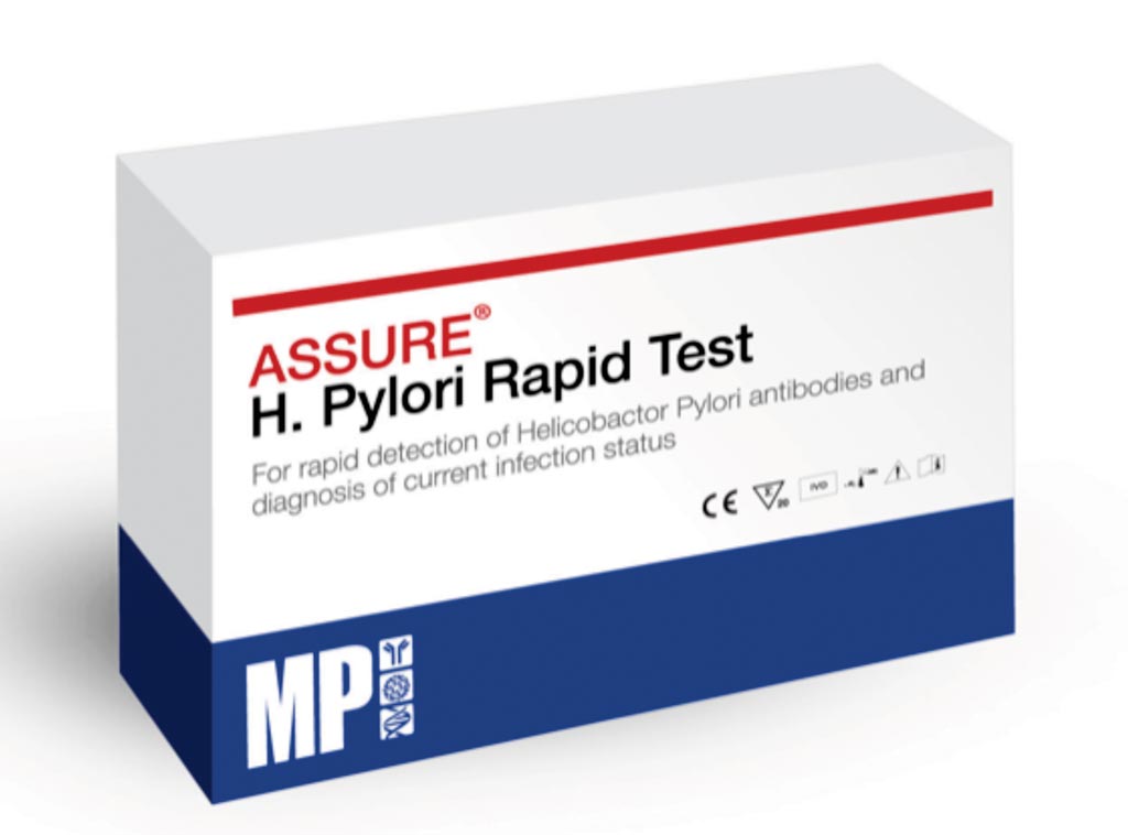 Imagen: La prueba rápida Assure H. Pylori es una prueba inmunocromatográfica para diagnosticar la infección por H. pylori en pacientes con trastornos gástricos (Fotografía cortesía de MP Biomedicals).