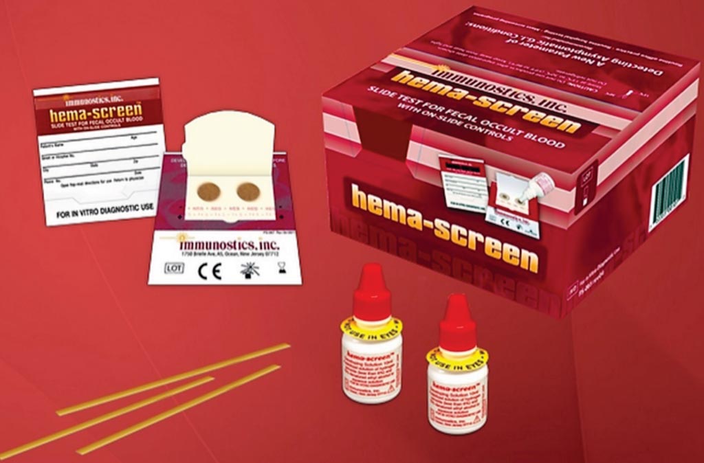 Imagen: El kit Hema-Screen Specific para la determinación rápida y cualitativa de sangre humana oculta en heces (Fotografía cortesía de Immunostics).