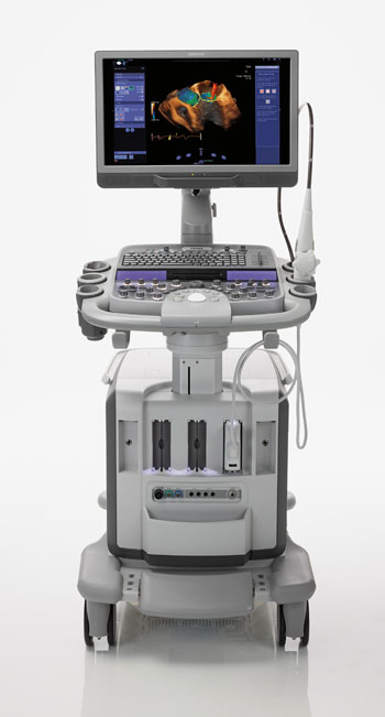 Imagen: El Acuson SC2000 Prime Edition, ofrece imagenología Doppler, a color, en directo, de volumen completo, utilizando una sonda transesofágica Echo (TEE) (Fotografía cortesía de Siemens Healthineers).