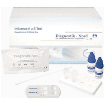 Image: A rapid “lateral flow” test for influenza A and B (Photo courtesy of Praxisdienst).