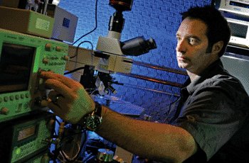 Image: Dr. William Tyler, an assistant professor at the Virginia Tech Carilion Research Institute, studied the effects of ultrasound on the region of the brain responsible for processing tactile sensory inputs (Photo courtesy of James Stroup/Virginia Tech). Image: Dr. William Tyler, an assistant professor at the Virginia Tech Carilion Research Institute, studied the effects of ultrasound on the region of the brain responsible for processing tactile sensory inputs (Photo courtesy of James Stroup/Virginia Tech).