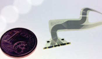 Image: The implantable cuff equipped with electrodes (Photo courtesy of IMTEK/ university of Freiberg).