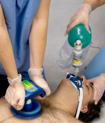 Image: The ResQPump and the ResQPOD during CPR (Photo courtesy of  ZOLL).