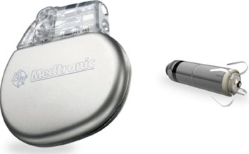 Image: The Micra TPS alongside a conventional pacemaker (Photo courtesy of Medtronic).