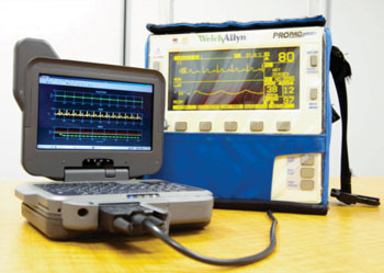Image: The APPRAISE system connected to a standard patient monitor (Photo courtesy of USAMRMC).
