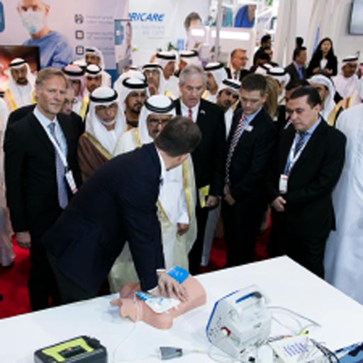 Image: American healthcare professionals meet with industry peers at the Arab Health 2017 congress (Photo courtesy of Kallman Worldwide).