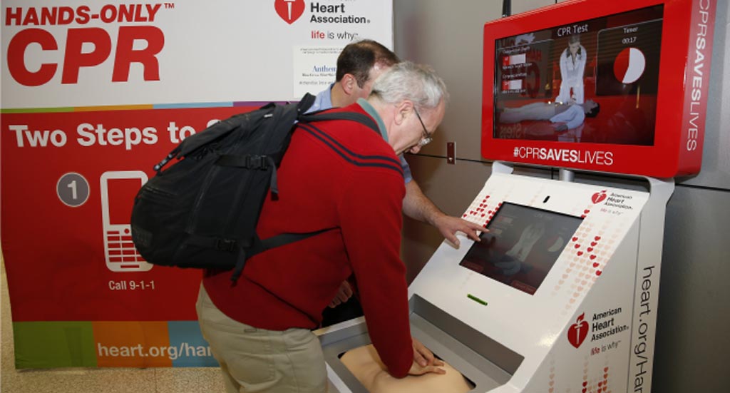 Image: An airport hands-only CPR kiosk (Photo courtesy of the American Heart Association).