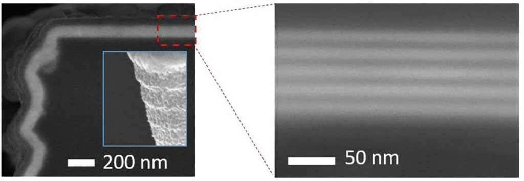 Image: SEM images of conformal ALD coating on the edges and corners of Silicone (Photo courtesy of Picosun)