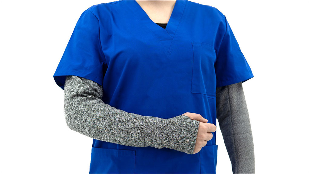 Image: BitePRO Version 4 bite resistant armguards worn by a nurse (Photo courtesy of BitePRO)