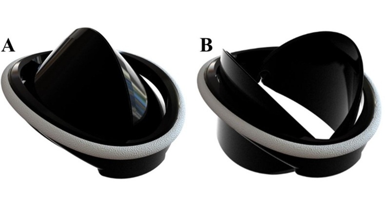 Image: Rendered isometric views of the iValve are shown in the A) closed and B) open positions (Photo courtesy of Journal of Biomechanics) Image: Rendered isometric views of the iValve are shown in the A) closed and B) open positions (Photo courtesy of Journal of Biomechanics)