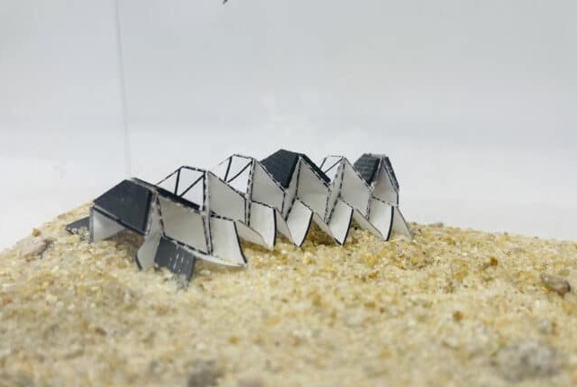 Image: A crawler robot made with the miura-ori origami pattern (Photo courtesy of North Carolina State University) Image: A crawler robot made with the miura-ori origami pattern (Photo courtesy of North Carolina State University)