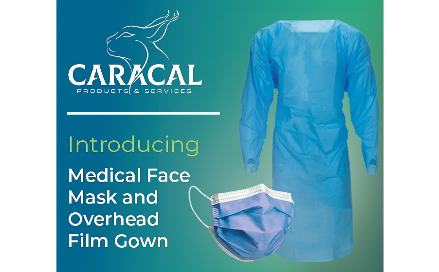 Image: Caracal Medical Face Mask and Overhead Film Gown (Photo courtesy of Caracal Products & Services) Image: Caracal Medical Face Mask and Overhead Film Gown (Photo courtesy of Caracal Products & Services)