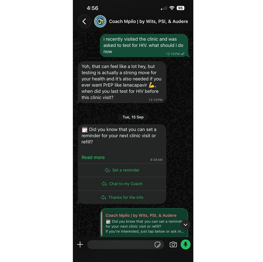 Image: Coach Mpilo is a free, confidential health care coach available through WhatsApp. (Image Credit: Alastair Van Heerden / Wits University)