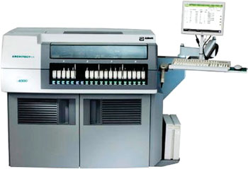 The ARCHITECT ci4100 clinical chemistry and immunoassay testing analyzer