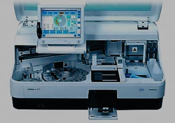 Roche Diagnostics\' Elecsys cobas e 411 electrochemiluminescence immunoassay platform