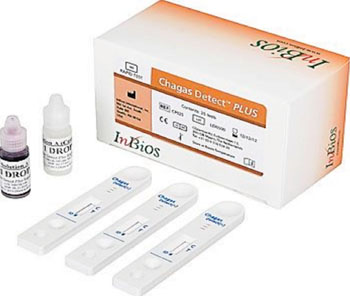 图片：Chagas Detect Plus快速检验是一种快速的免疫层析试纸测定，可定性检测克氏锥虫抗体（图片蒙InBios公司惠赐）。