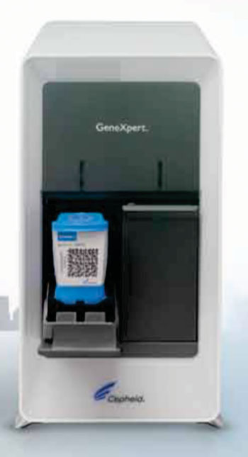 The GeneXpert System loaded with a test cartridge (Photo courtesy of Cepheid).