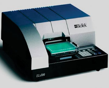 Image: The ELx800 Absorbance Microplate Reader for enzyme-linked immunosorbent assays (Photo courtesy of BioTek).