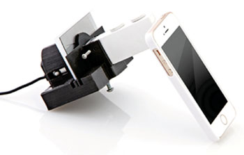 Image: The MOPID device atached to an iPhone (Photo courtesy Casey of Pirnstill/ TAMU). Image: The MOPID device atached to an iPhone (Photo courtesy Casey of Pirnstill/ TAMU).