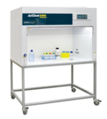 Image: The horizontal clean bench is available in several sizes and can be placed on a bench top or a cart/stand (Photo courtesy of AirClean Systems).