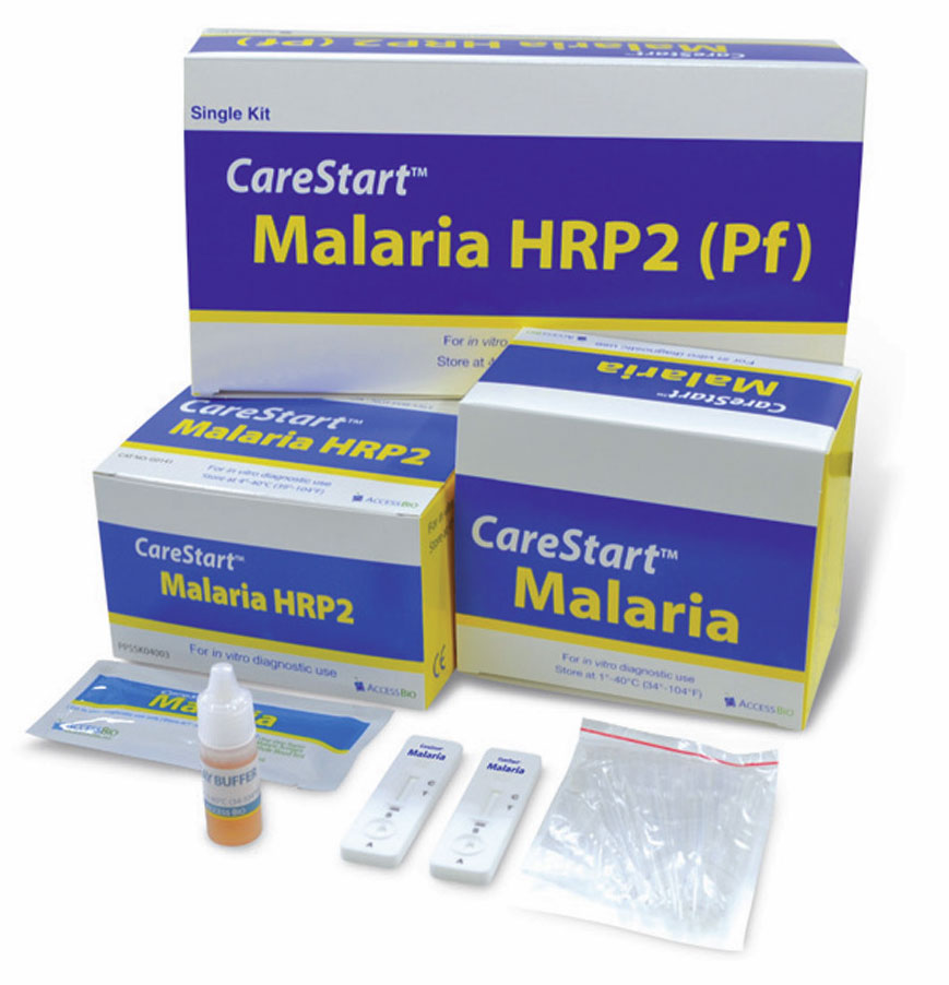 Image: The CareStart Malaria pLDH/HRP2 combo rapid diagnostic test (Photo courtesy of Access Bio Inc.).