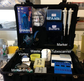 Image: The Diagnostics-in-a-Suitcase used to screen for Ebolavirus disease (Photo courtesy of Institut Pasteur, Dakar).