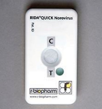 Image: The RidaQuick Rapid Immunochromatographic Test for Norovirus (Photo courtesy of R-Biopharm AG).