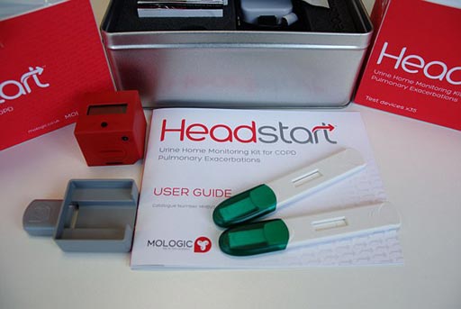 Image: The Headstart test screens urine for biomarkers, and works like a rapid diagnostic test for people with chronic obstructive pulmonary disease (Photo courtesy of Mologic).