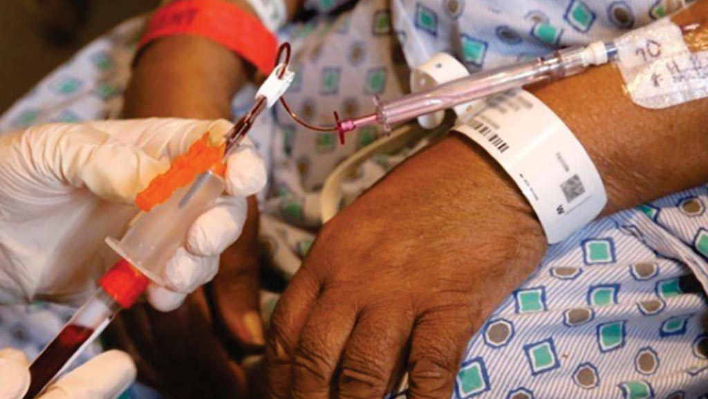 Image: A blood draw using the PIVO device which allows patients to have blood taken multiple times during their hospital stay without having to undergo multiple needle sticks (Photo courtesy of Intermountain Healthcare).