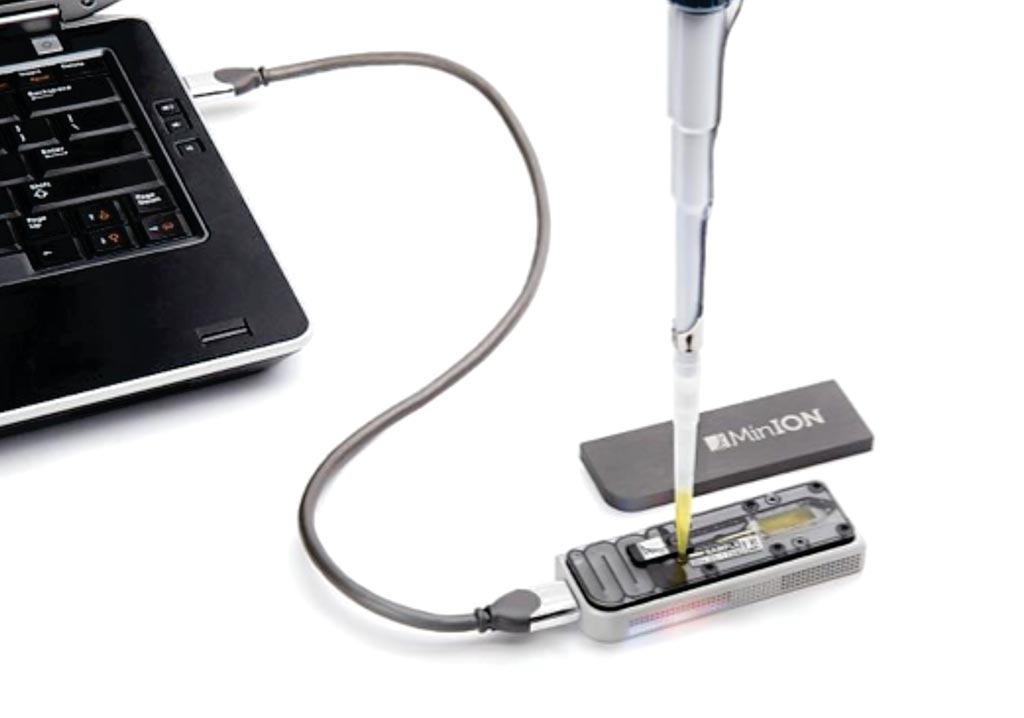 Image: The MinION is the only portable real-time device for DNA and RNA sequencing (Photo courtesy of Oxford Nanopore Technologies).