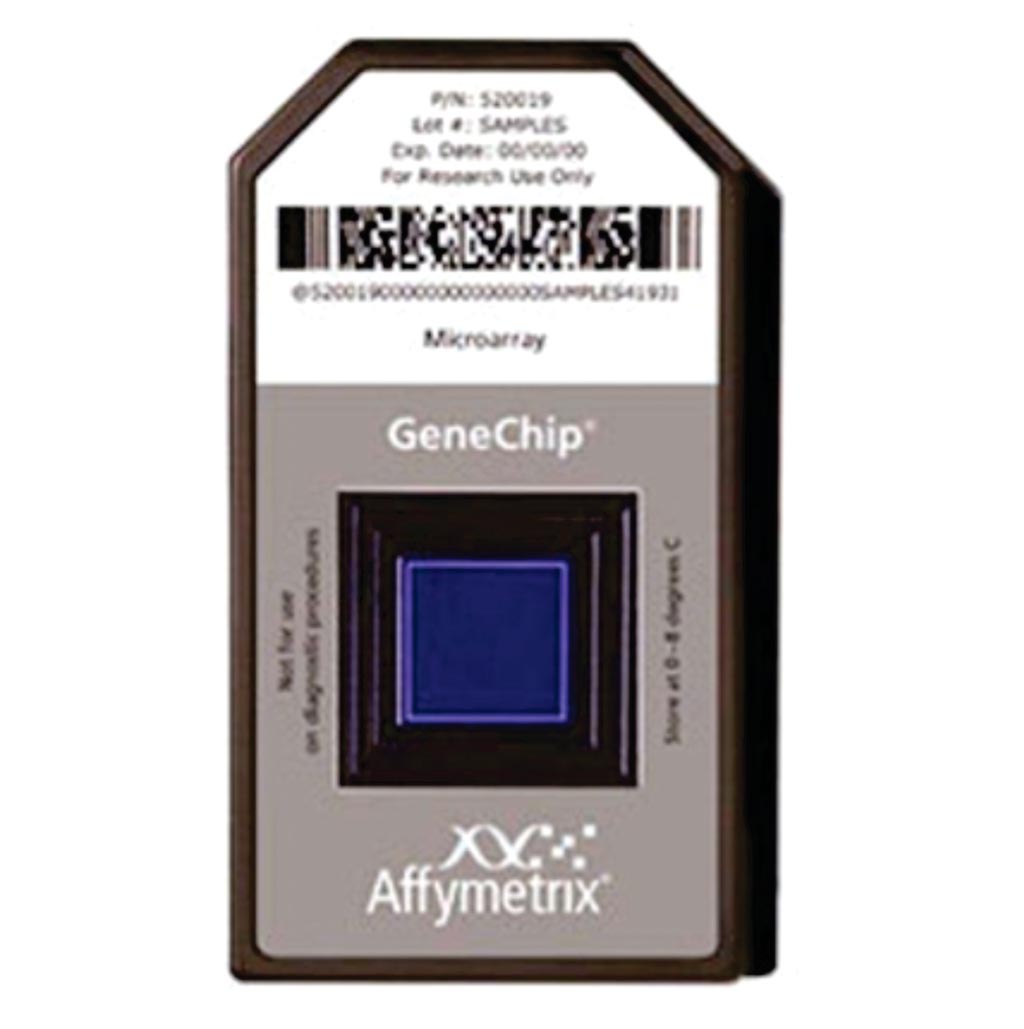 Image: The Affymetrix GeneChip Human Genome U133 Plus 2.0 array (Photo courtesy of Thermo Fisher Scientific).