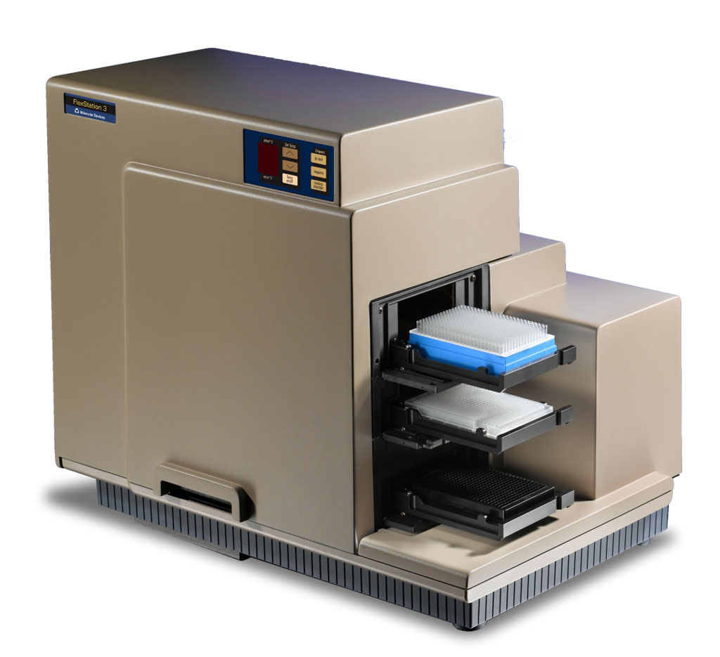 Image: FlexStation 3 Microplate Reader measures absorbance, fluorescence intensity, fluorescence polarization, luminescence, and time-resolved fluorescence (Photo courtesy of Molecular Devices).