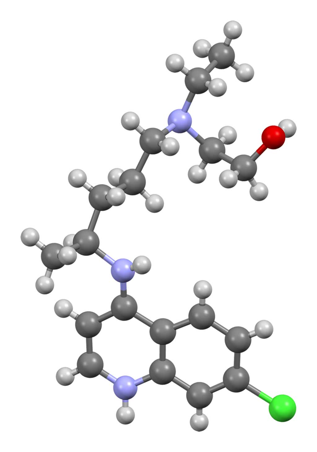 Image: Ball-and-stick model of a hydroxychloroquine molecule (Photo courtesy of Wikimedia Commons)