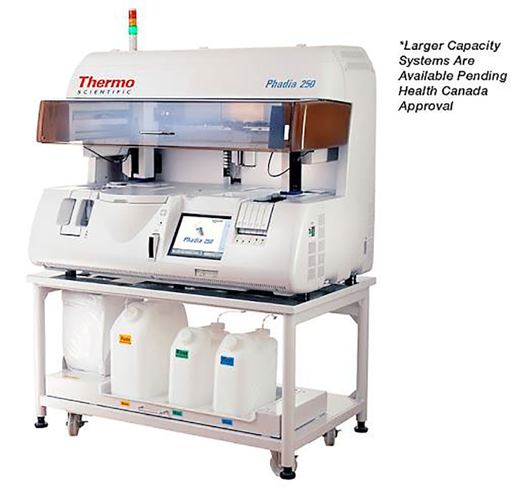 Image: The Phadia  250 Immunoassay Analyzer: Automated processing of EliA and ImmunoCAP assays (Photo courtesy of Thermo Fisher Scientific).