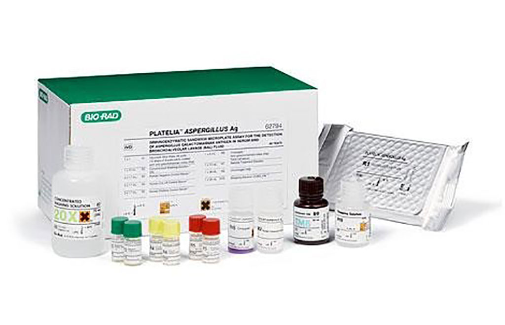 Image:   Platelia Aspergillus Ag: an enzyme immunoassays for the detection of Aspergillus galactomannan antigen and for the detection of anti-Aspergillus IgG antibodies in serum or plasma (Photo courtesy of Bio-Rad)