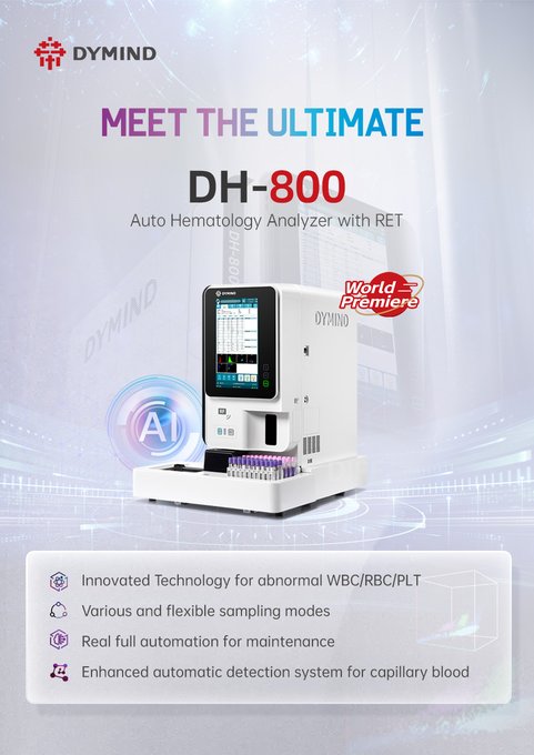 Image: The new high-end DH-800 hematology analyzer showcased at Medlab Middle East 2024 (Photo courtesy of Dymind)