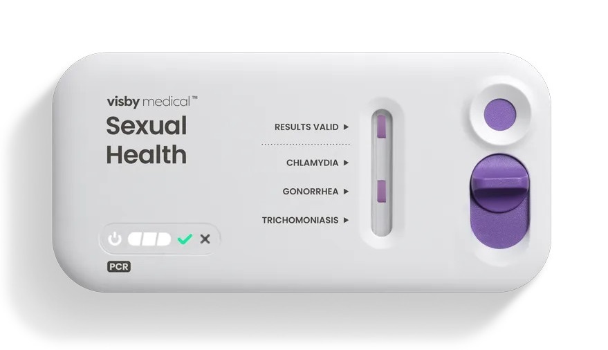 Image: Visby Medical’s Women’s Sexual Health PCR test is an FDA-authorized palm-sized device that reports results within 30 minutes via Visby’s mobile app (photo courtesy of Visby Medical)