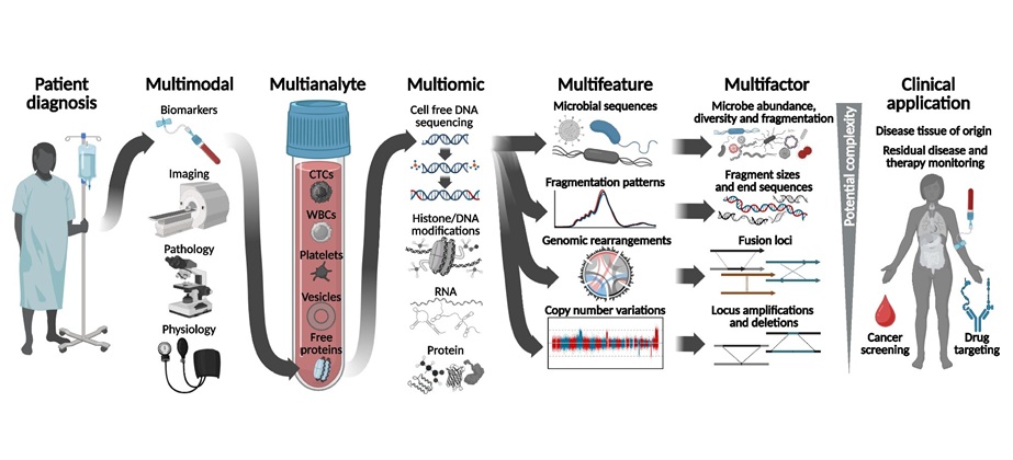 Image: Multiple levels in sequencing-based liquid biopsy analyses. (Molina, M.A., De Simoni, M., Moldovan, N. et al. Multifeature sequencing-based liquid biopsy for cancer diagnosis and monitoring. Genome Med 18, 116 (2026). https://doi.org/10.1186/s13073-026-01739-2)