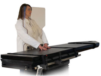 Image: The Biodex C-Arm 840 table and Clear-Lead Personal Mobile Barrier (Photo courtesy of Biodex).