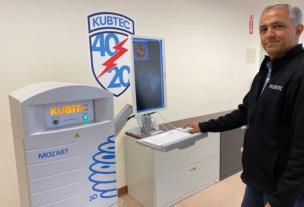 Image: Vikram Butani and the Mozart 3D specimen tomography system (Photo courtesy of Kubtec)