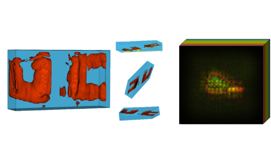 Image: The above graphics illustrate what 3D imaging with XACT looks like with examples of the UC logo on the left and a bone sample on the right (Photo courtesy of UCI School of Medicine)